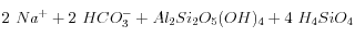 2\ Na^+ + 2\ HCO_3^- + Al_2Si_2O_5(OH)_4 + 4\ H_4SiO_4